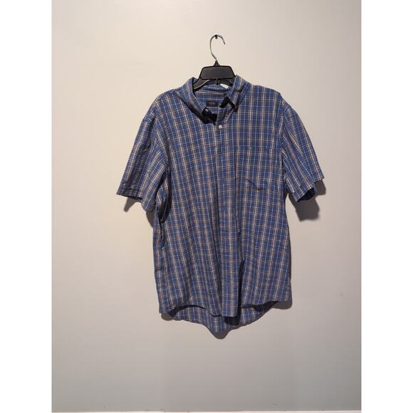 Arrow Button Front Shirt, Men's Size LT,‎ Blue Plaid Short Sleeves, Cotton Blend - Picture 1 of 7